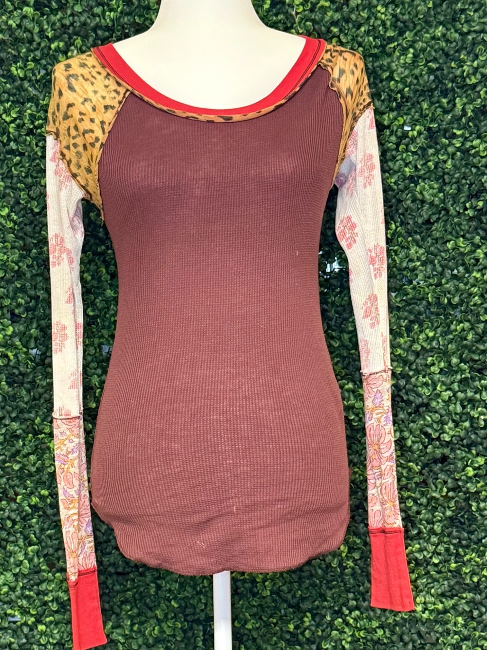 Free People We The Free Patchwork Thermal Long Sleeve Top Size S